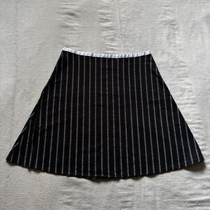 Y2K Heart Soul Black Pinstripe A-Line Mini Skirt - White Ribbon Trim